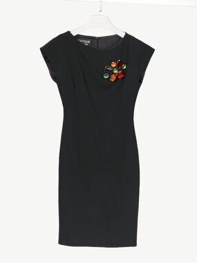 Boutique Moschino Black Wool-Crepe Crystal-Embellished Sheath Dress